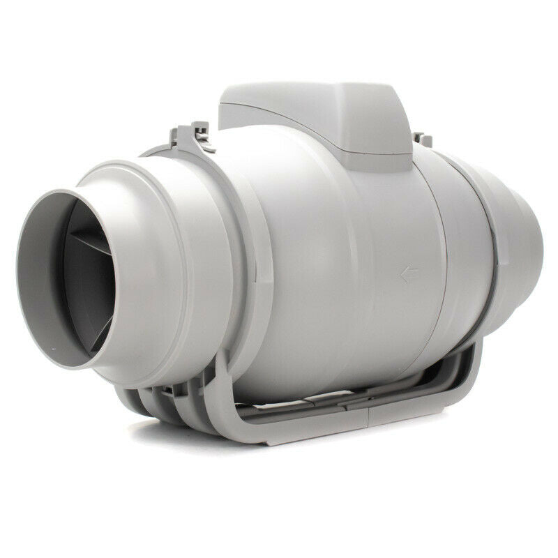 Inline Duct White Grille Duct Kit Bathroom Shower Extractor Timer Fan 4" 100mm