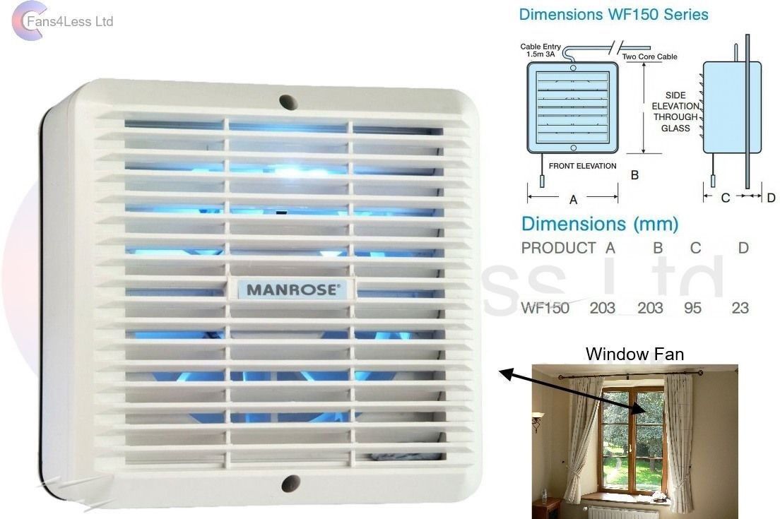 Manrose 150mm 6" Window Extractor Fan with Pull Cord + Shutters