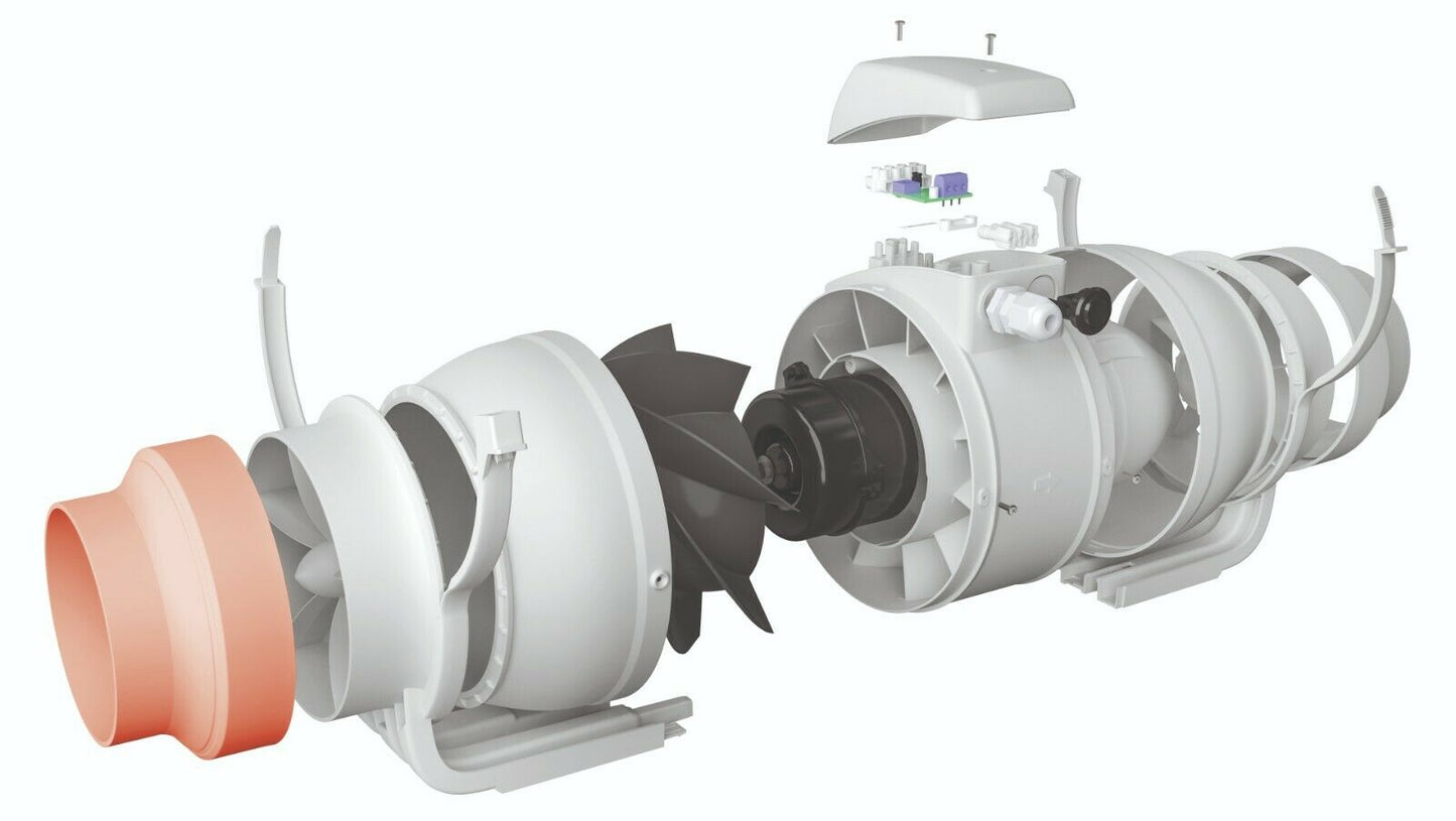 Inline Duct White Grille Duct Kit Bathroom Shower Extractor Timer Fan 4" 100mm