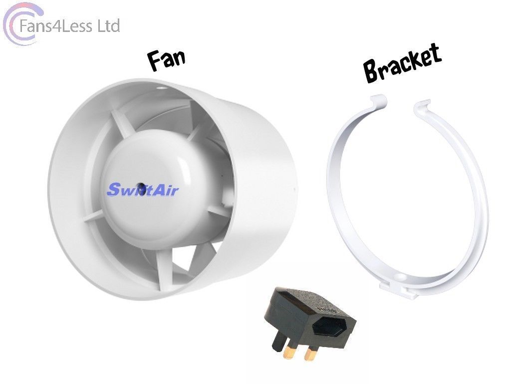 4" 100mm Inline Extractor Fan Timer Standard LED Light Chrome White Kit Bathroom Shower