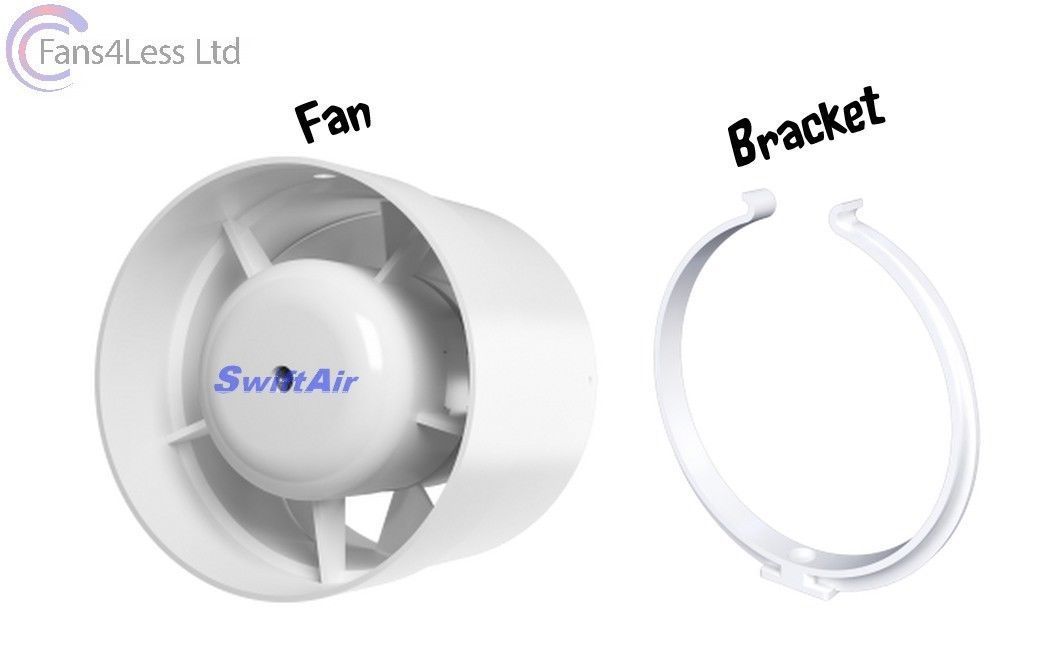 4" 100mm Inline Extractor Fan Timer Standard LED Light Chrome White Kit Bathroom Shower