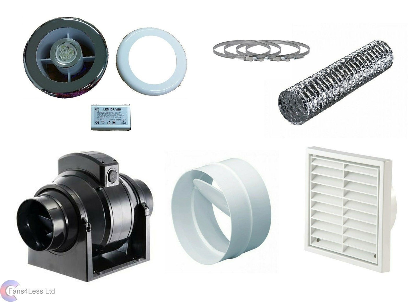 MF100S MF100T Mixedflow Back Draught Bathroom inline Fan Light Kit 4" 100mm