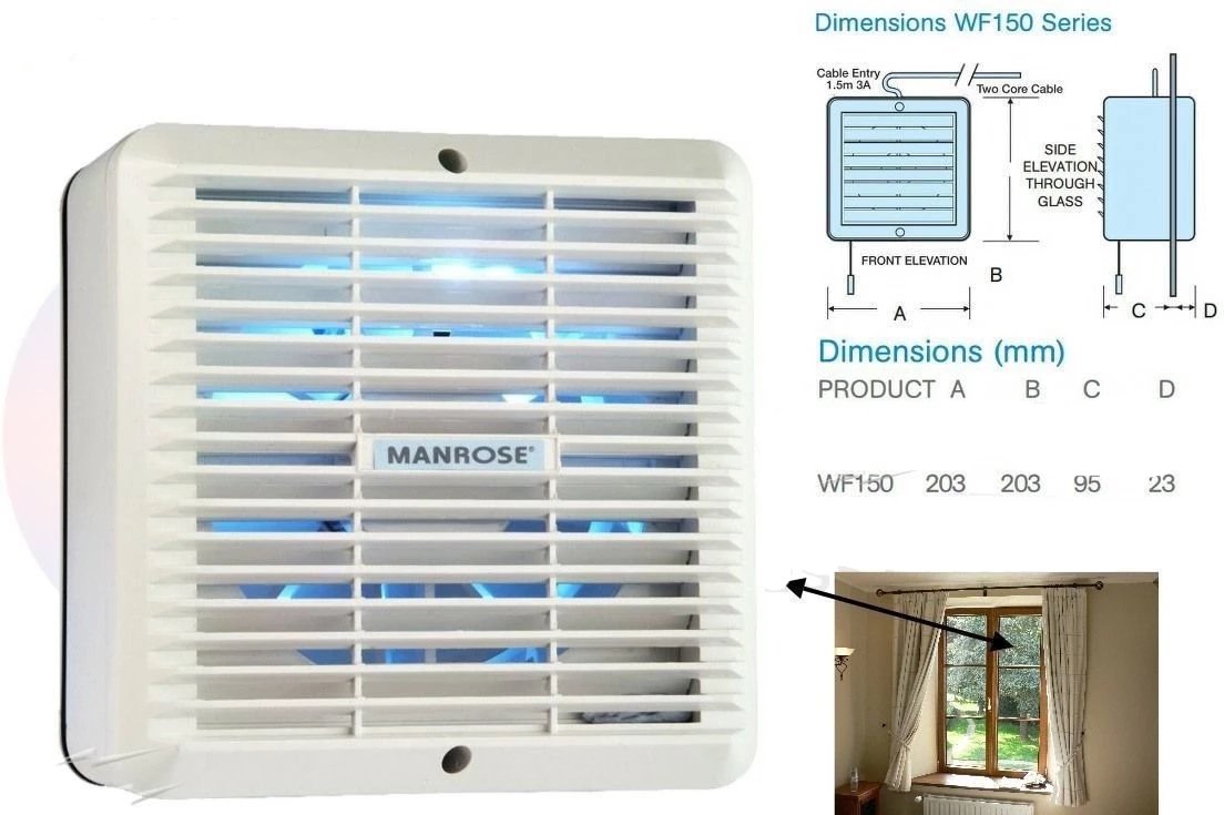 Manrose Standard On/Off 150mm 6" Window Extractor Fan + Internal Shutters WF150A