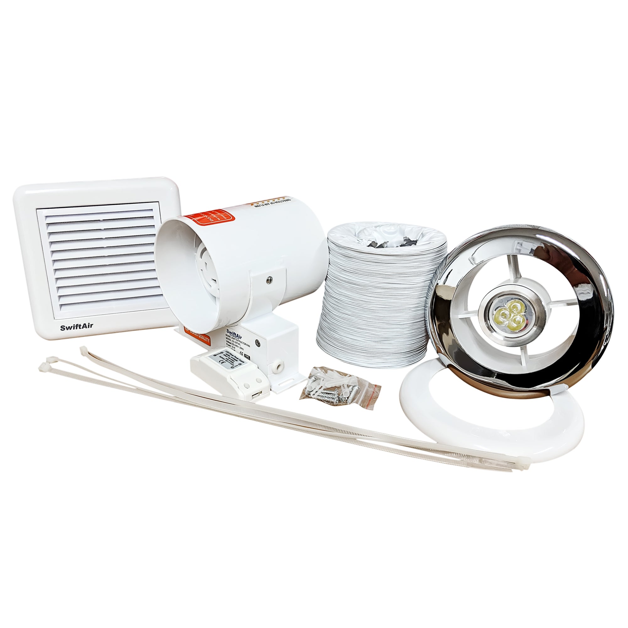 SL100TWC Bathroom Shower Extractor Fan with SELV Light Kit Chrome Grill - Std or Timer 4"