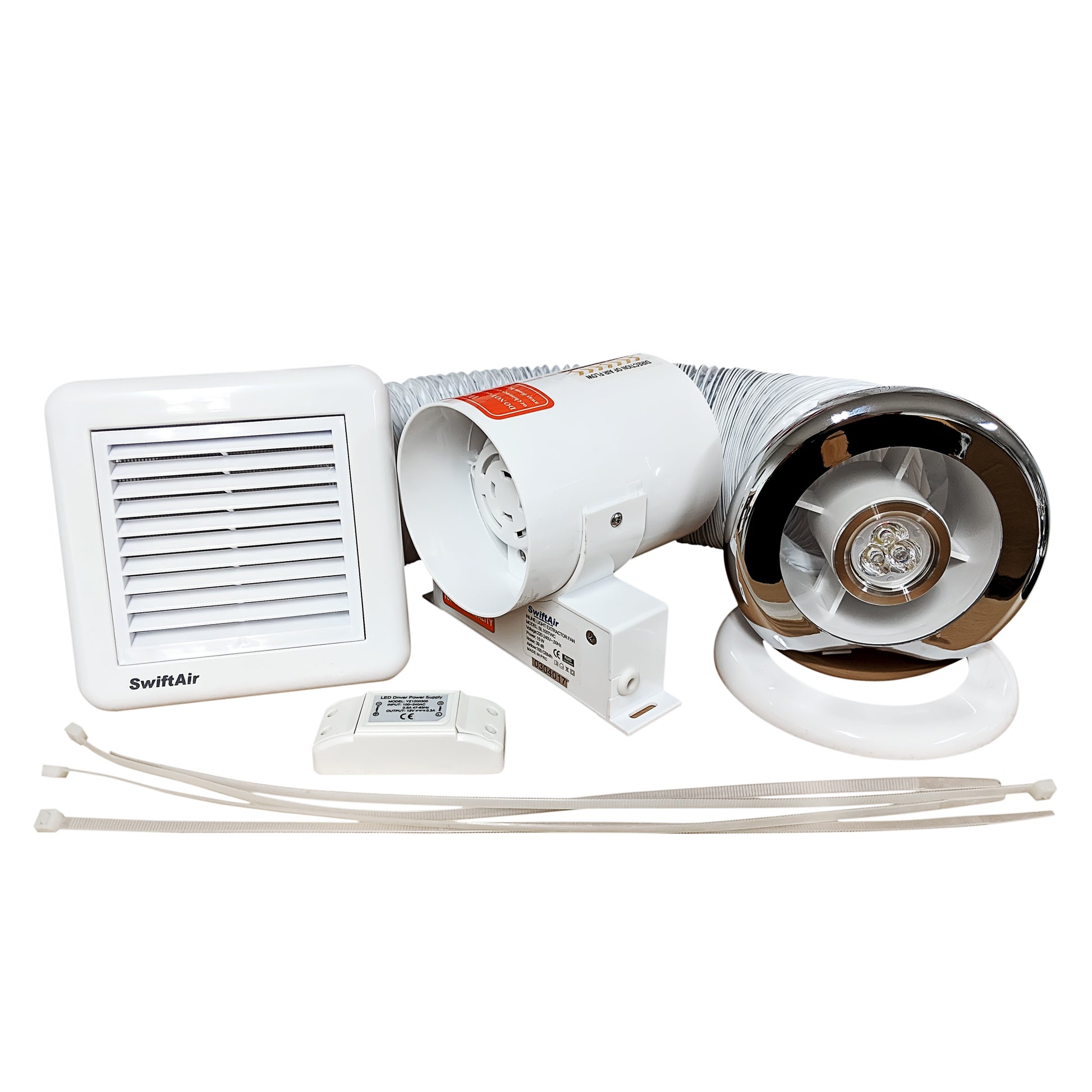 Inline Axial Fan 4" Ducting and chrome light kit