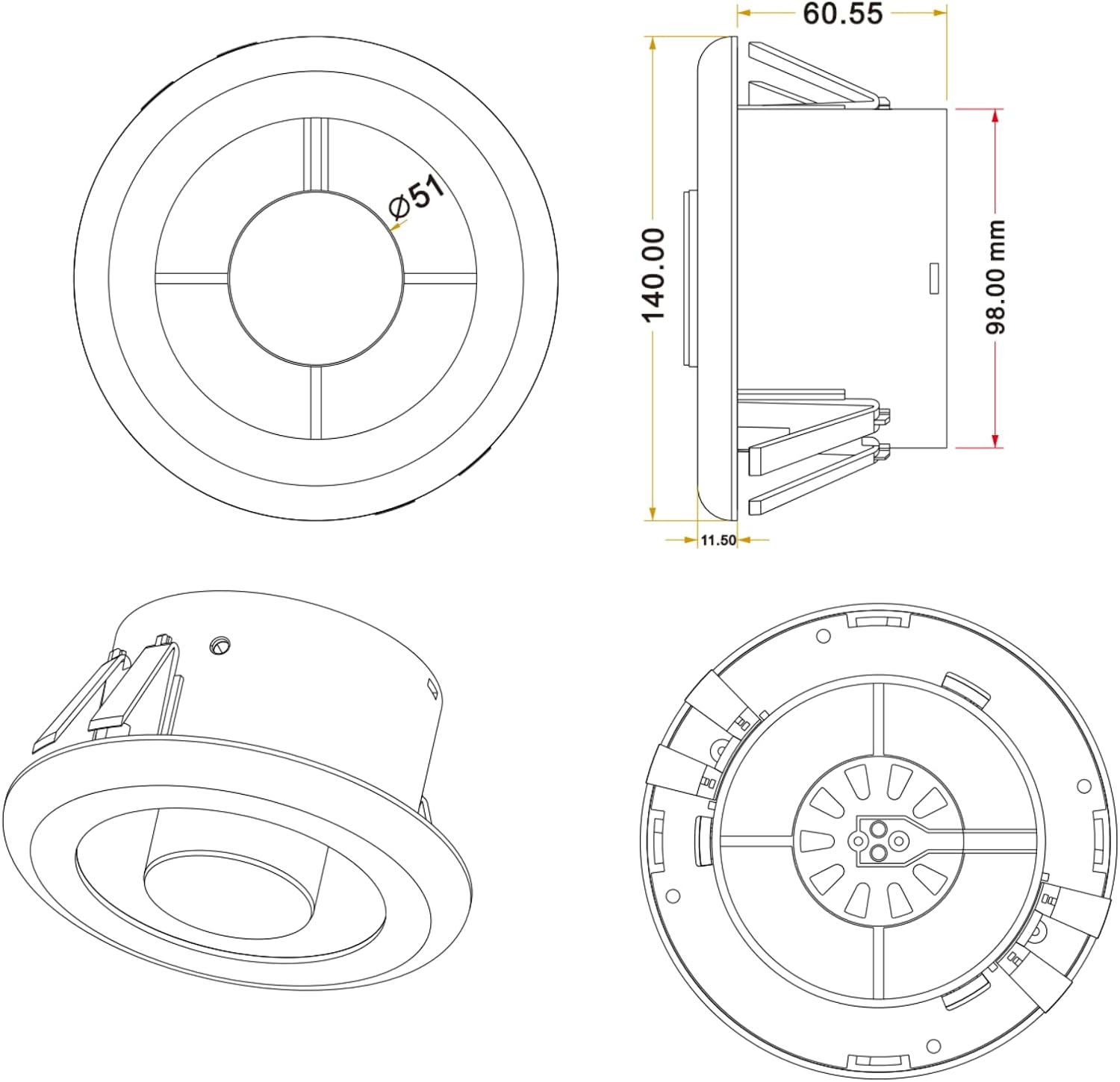 4" 100mm 12v Shower Bathroom LED Light Grille