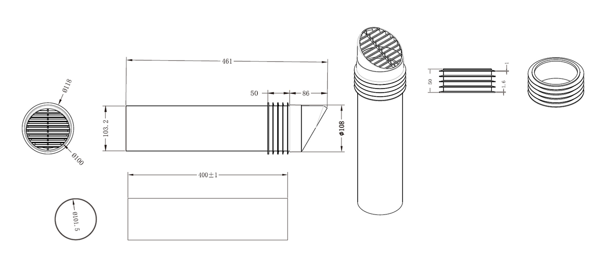 4inch 100mm High Rise Vent Ducting External Grille kit (Highrise ...