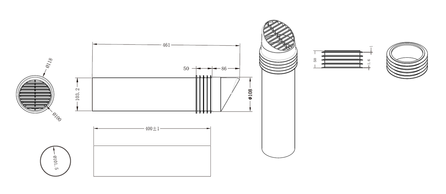 4" 100mm High Rise Vent Ducting External Grille (Highrise)