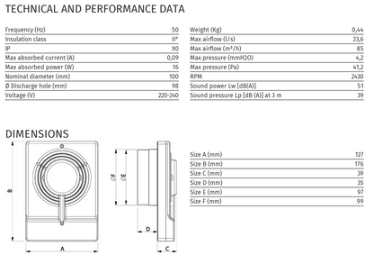 Vortice M10/4T 100mm Record Extractor Fan with Timer