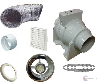 XFLO100T Timer Light Inline Extractor Kit Back draught shutter LED Bathroom Fan