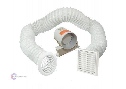 4" 5" 6" Inline Extractor Fan Timer or Std Full 3m Kit Ventilation Bathroom Shower