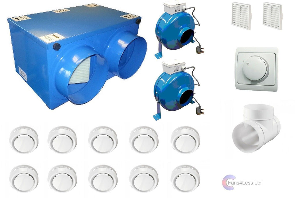 Heat Recovery Ventilation Fan 10 Room Complete Kit Condensation Remover Bathroom