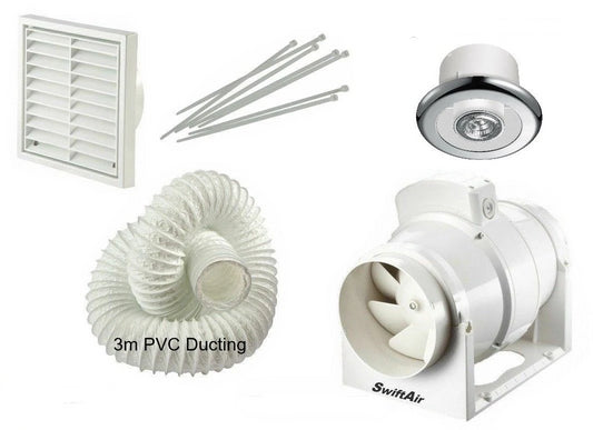 XFLO100 Inline Fan Light Kit 4" 100mm Timer or Standard - 220m3/hr