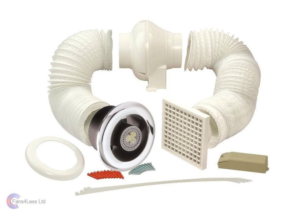 Manrose Complete Bathroom Shower Inline Light LED Extractor Centrifugal Fan Kit