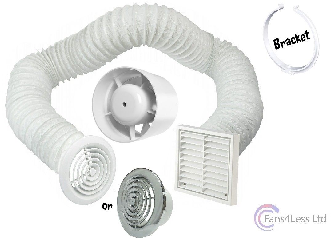 4" 5" 6" Inline Extractor Fan Timer Standard Full 1m Kit Ventilation Bathroom Shower